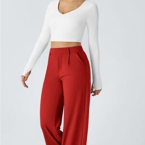 Wide-Leg High-Rise Pants in Red